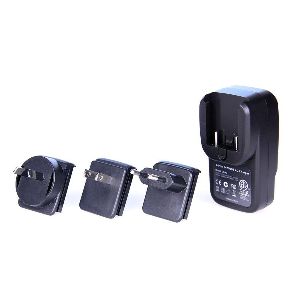 Laser 4-Port USB Travel Charger with Global Adapters.