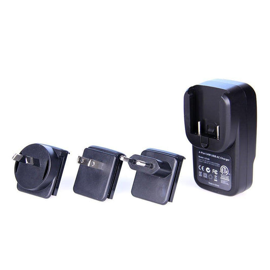 Laser 4-Port USB Travel Charger with Global Adapters.