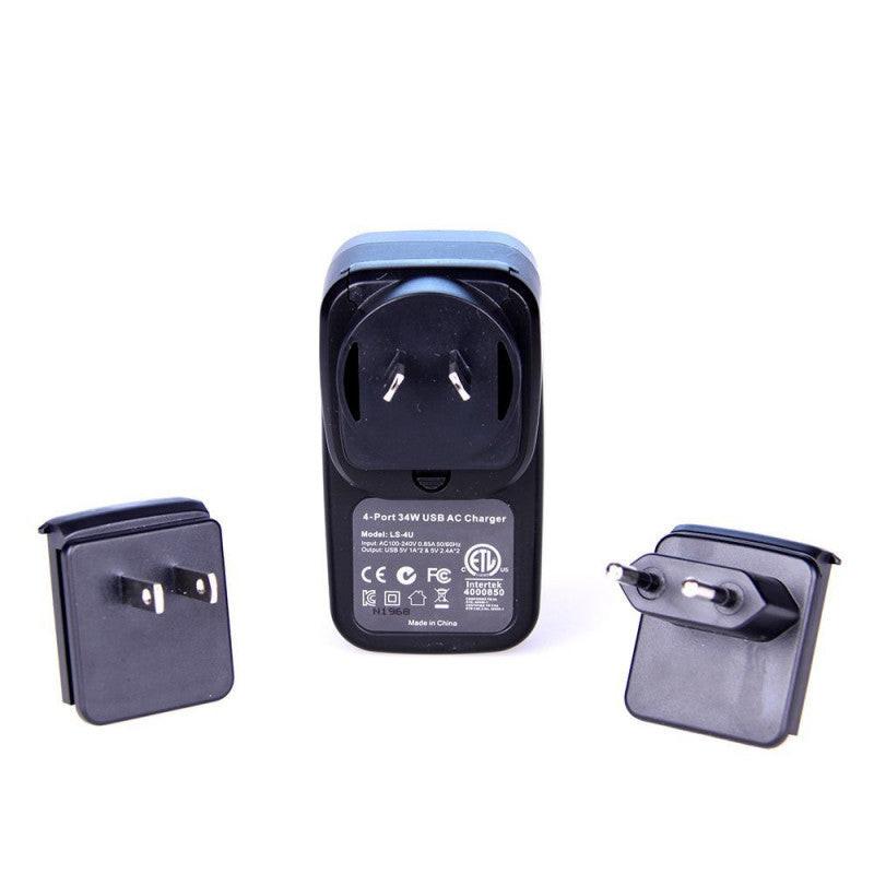 Laser 4-Port USB Travel Charger with Global Adapters.
