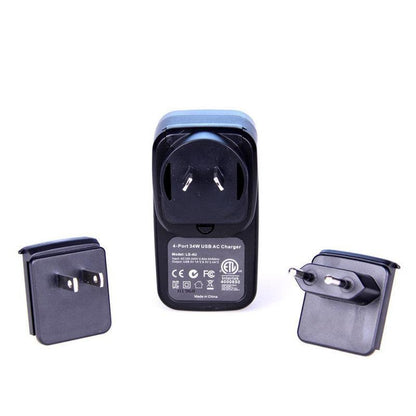 Laser 4-Port USB Travel Charger with Global Adapters.