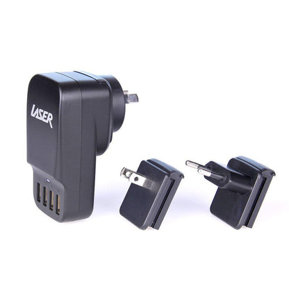 Laser 4-Port USB Travel Charger with Global Adapters.