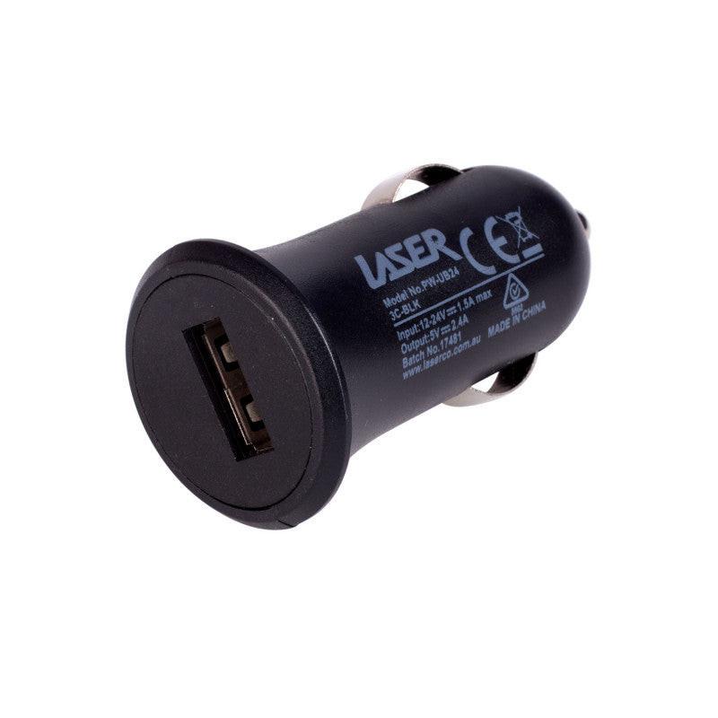 Laser USB Car Charger Black with 3-in-1 Cable: Micro USB, Type-C.