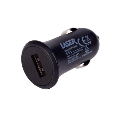 Laser USB Car Charger Black with 3-in-1 Cable: Micro USB, Type-C.