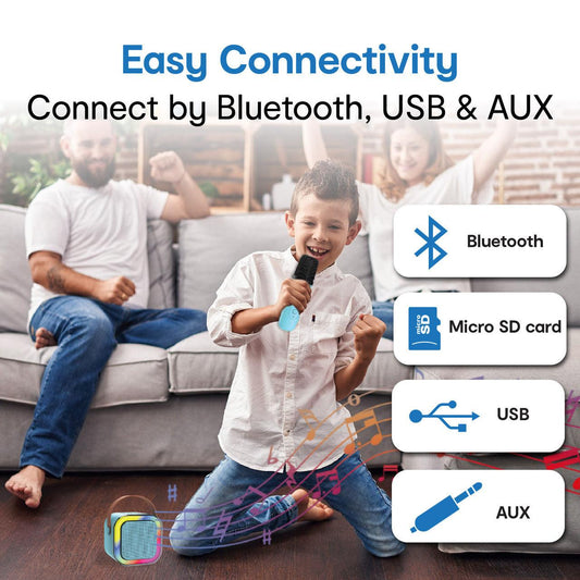 Laser Mini Karaoke Speaker with 2 Wireless Mics - Blue.