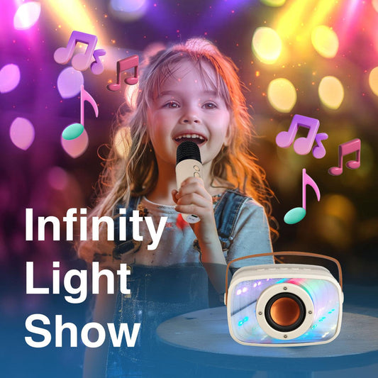 Laser Infinity Karaoke Speaker with Wireless Mic.