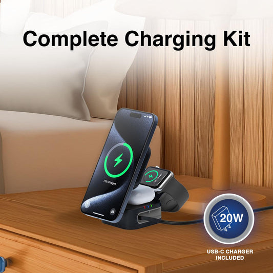 Laser 3 in 1 Foldable Wireless Charging Stand Black.