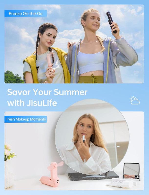 Handheld Mini Fan, 2 IN 1 USB Rechargeable Portable Fan [12-19 Working Hours] with Power Bank, Pocket Design for Travel/Summer/Concerts/Lash, Gifts for Women (Pink)Christmas Gifts.