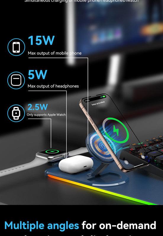 Wireless Charging Mouse Pad 15W RGB Gaming Mousepad Waterproof Desk Mat with Phone Holder 35.4''x11.8'' Extra Large Desk Pad Non-Slip Base Computer Keyboard Mat for PC Laptop, Black.
