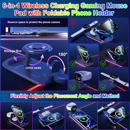 Wireless Charging Mouse Pad 15W RGB Gaming Mousepad Waterproof Desk Mat with Phone Holder 35.4''x11.8'' Extra Large Desk Pad Non-Slip Base Computer Keyboard Mat for PC Laptop, Blue.