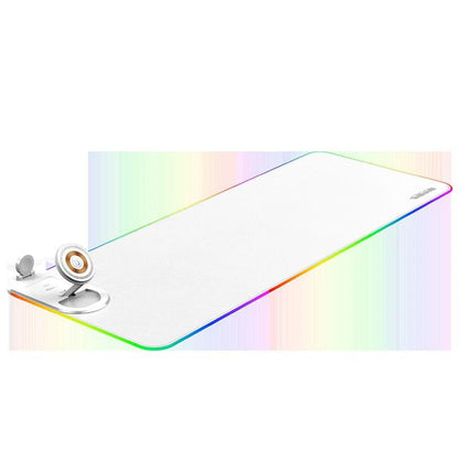 Wireless Charging Mouse Pad 15W RGB Gaming Mousepad Waterproof Desk Mat with Phone Holder 35.4''x11.8'' Extra Large Desk Pad Non-Slip Base Computer Keyboard Mat for PC Laptop, White.