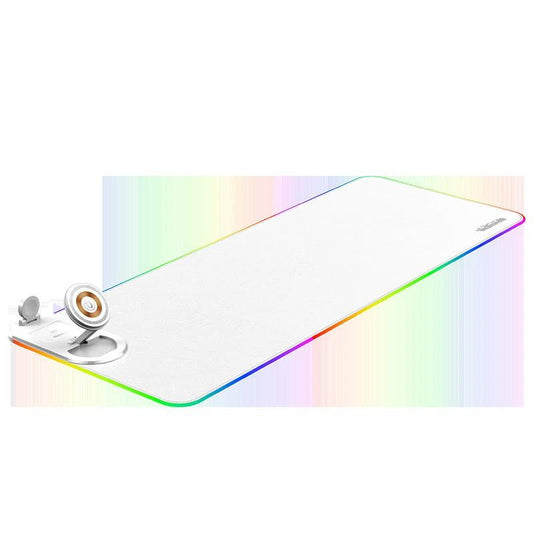 Wireless Charging Mouse Pad 15W RGB Gaming Mousepad Waterproof Desk Mat with Phone Holder 35.4''x11.8'' Extra Large Desk Pad Non-Slip Base Computer Keyboard Mat for PC Laptop, White.