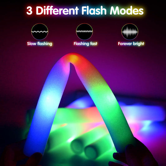 16PCS Foam Glow Sticks, Foam Light Up Sticks with 3 Modes Colorful Flashing, Glow Stick Bulk Party Pack, Glow in Dark Party Supplies, LED Foam Sticks Bulk for Wedding, Raves, Concert, Halloween