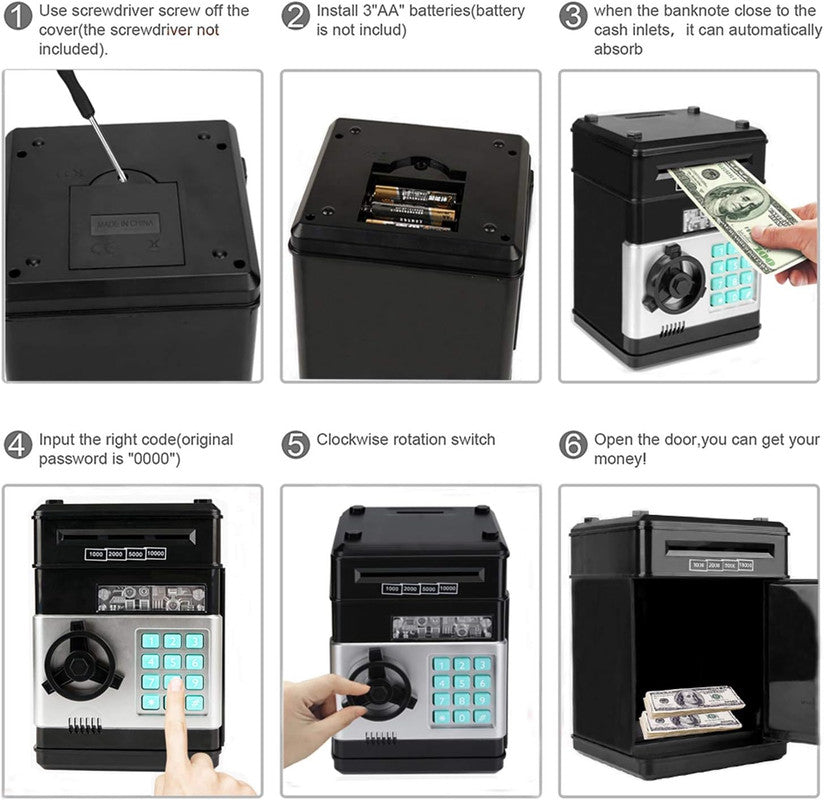 Toys for Kids Ages 5-7, 8-10, Electronic ATM Password Cash Coin Can Auto Scroll Paper Money Saving Box Toys for 6 7 8 9 10 11 12 Year Old Girl Christmas Birthday Gifts black.