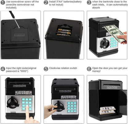 Toys for Kids Ages 5-7, 8-10, Electronic ATM Password Cash Coin Can Auto Scroll Paper Money Saving Box Toys for 6 7 8 9 10 11 12 Year Old Girl Christmas Birthday Gifts black.