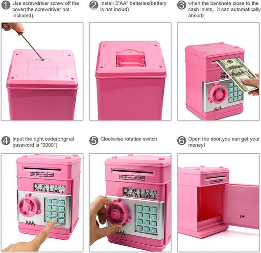 Toys for Kids Ages 5-7, 8-10, Electronic ATM Password Cash Coin Can Auto Scroll Paper Money Saving Box Toys for 6 7 8 9 10 11 12 Year Old Girl Christmas Birthday Gifts pink.