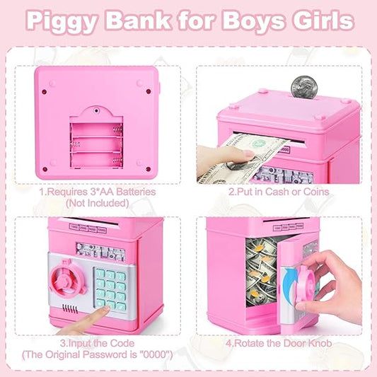 Toys for Kids Ages 5-7, 8-10, Electronic ATM Password Cash Coin Can Auto Scroll Paper Money Saving Box Toys for 6 7 8 9 10 11 12 Year Old Girl Christmas Birthday Gifts red.
