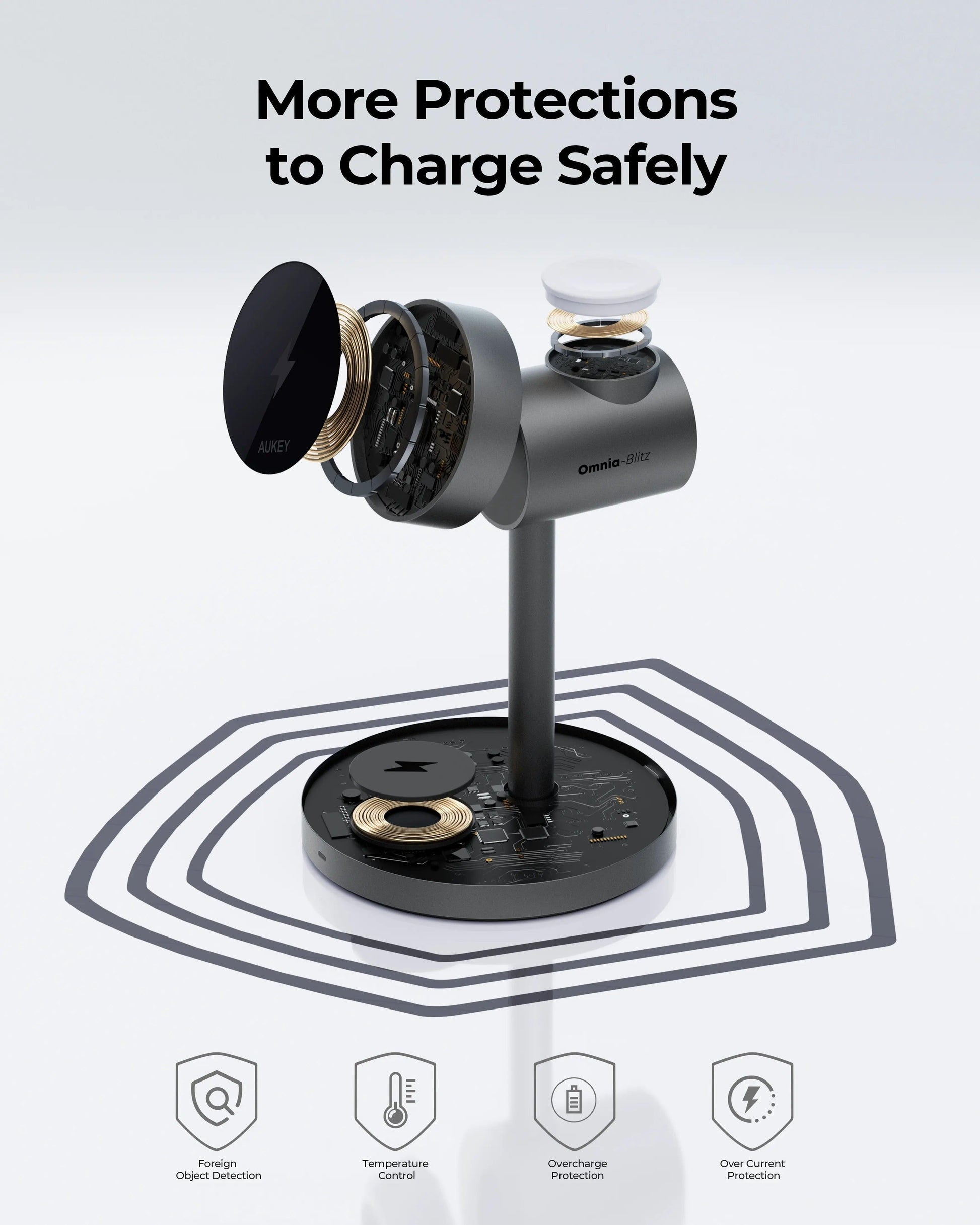 Aukey MagFusion 3-in-1 Qi2 Magnetic Fast Wireless Charging Station (LC-MC311).