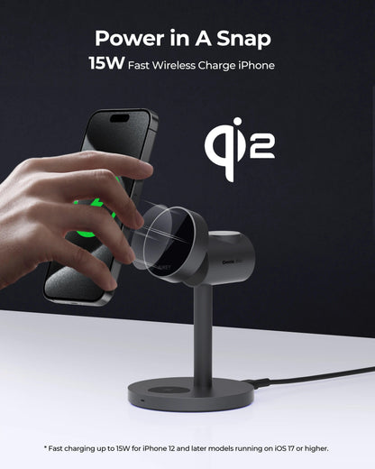 Aukey MagFusion 3-in-1 Qi2 Magnetic Fast Wireless Charging Station (LC-MC311).