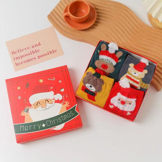 Christmas gift  Christmas Socks Combed Cotton 4 Pair Medium Socks Gift Box