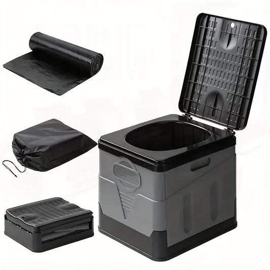 Portable Car Toilet with Integrated Waste Bin - Durable PP Material, Ideal for RVs, Outdoor Camping & Emergency Situations - Sleek Design with Ventilation Slits RV Toilets.