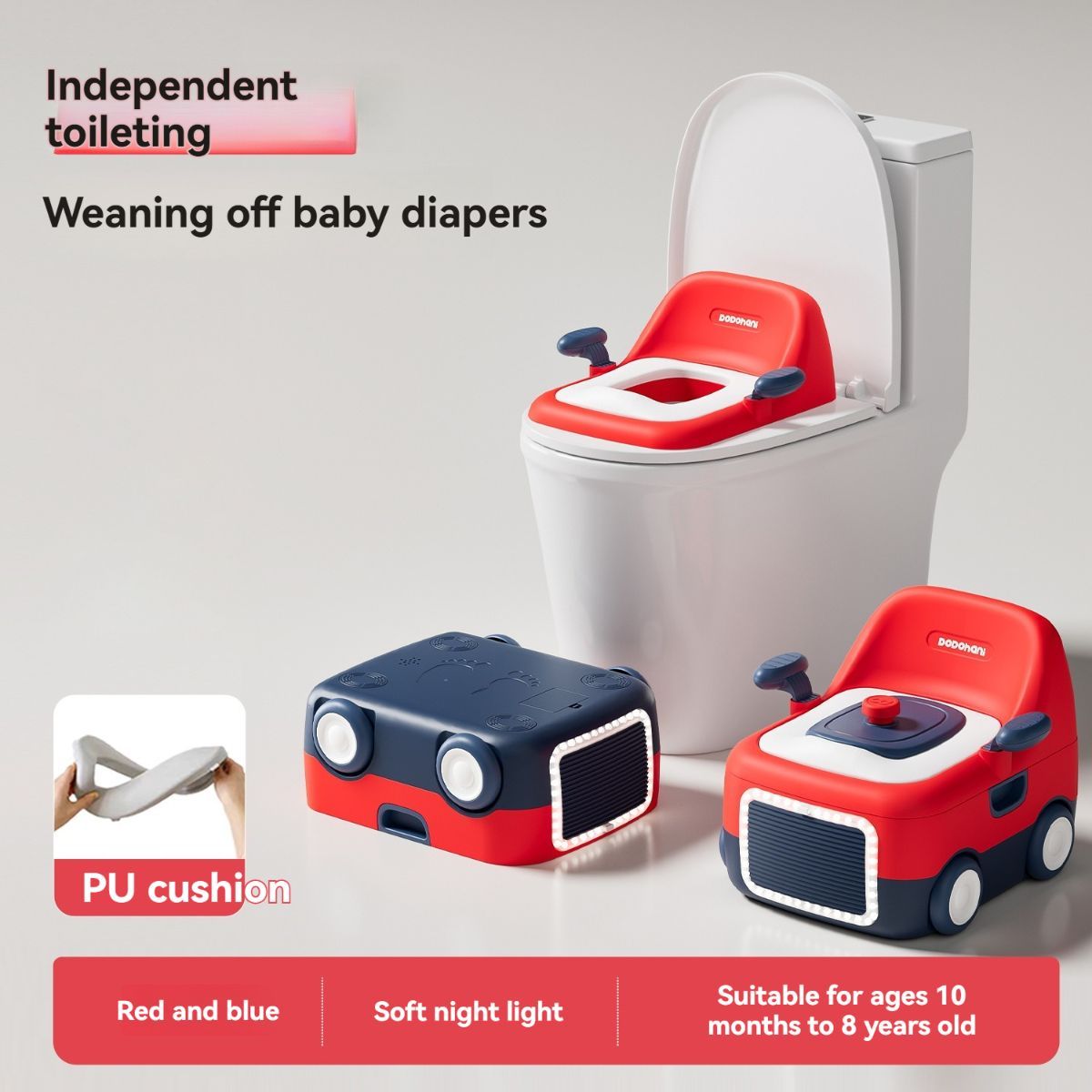 baby portable toilet, potty training, weaning off diapers, soft PU cushion, night-light, bathroom accessories, Australian market, toddler toilet seat - Pink - Size Three