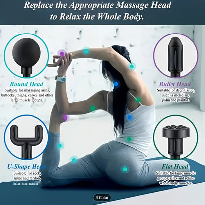 Red Portable Deep Tissue Massager | 6-Speed & 4 Heads & 15-Min Timer｜Professional Muscle Recovery, Anytime Anywhere