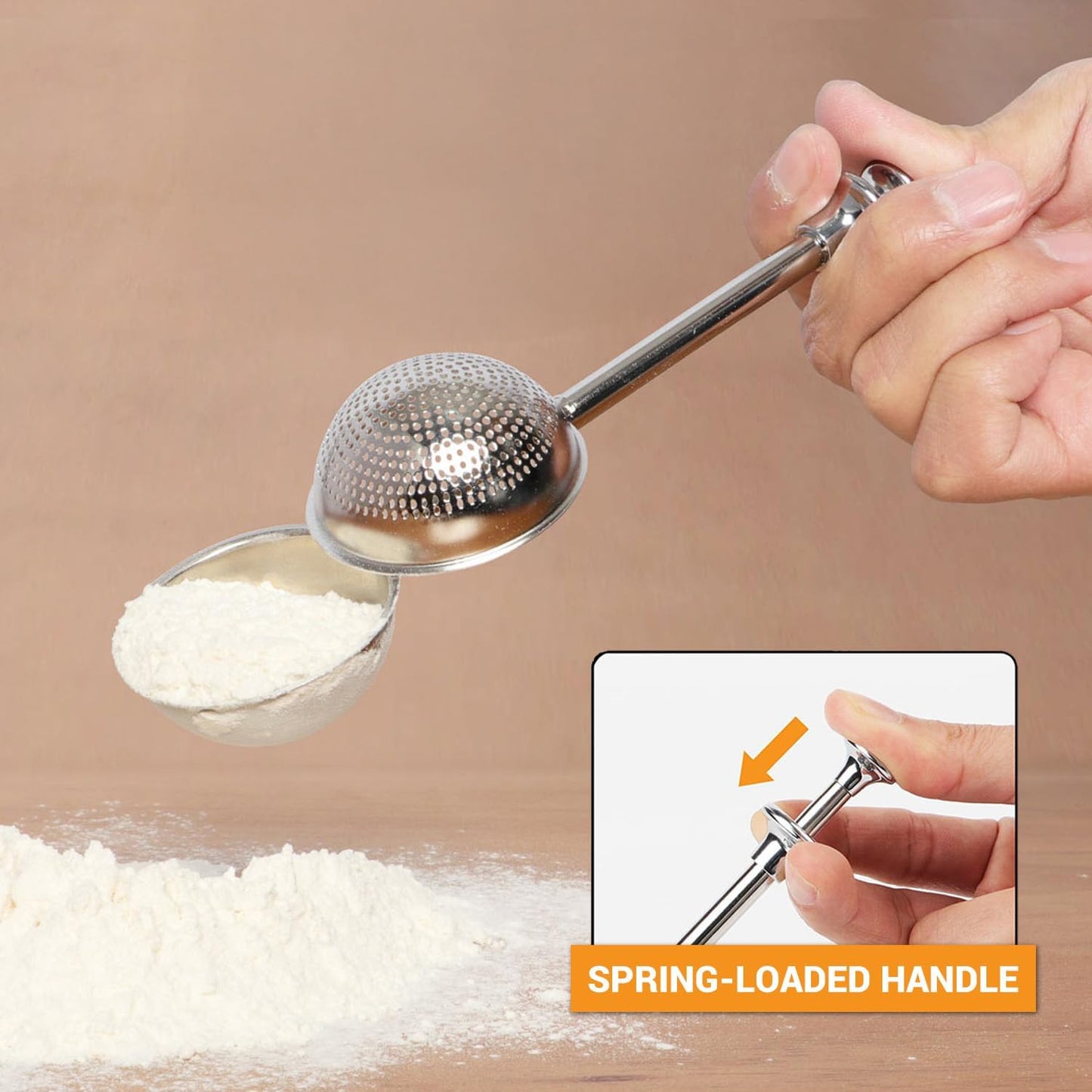Flour Duster, One-Hand Operation, 304 Stainless Steel Powder Sugar Bowl Dusting Duster, Dusting Flour Sieve