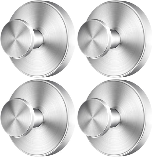 2026 Upgraded Drill-Free Suction Cup Hooks, Stainless Steel Suction Cup Hooks for Shower, Mirror, Wall, Bathroom, Glass, Hanging Towels - 4 Pack, Brushed Silver