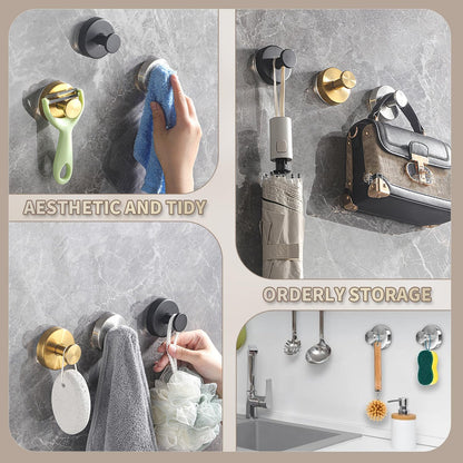 2026 Upgraded Drill-Free Suction Cup Hooks, Stainless Steel Suction Cup Hooks for Shower, Mirror, Wall, Bathroom, Glass, Hanging Towels - 4 Pack, Bright Silver