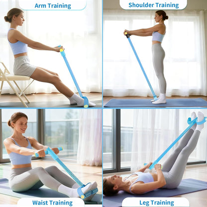 Pedal Resistance Bands with Handles, Upgrade 6-Tubes Manual Tension Training Pedal, Natural Rubber Foot Pedal Resistance Bands, Multifunction Fitness Bands for Abdomen, Waist, Arm, Leg（Blue）
