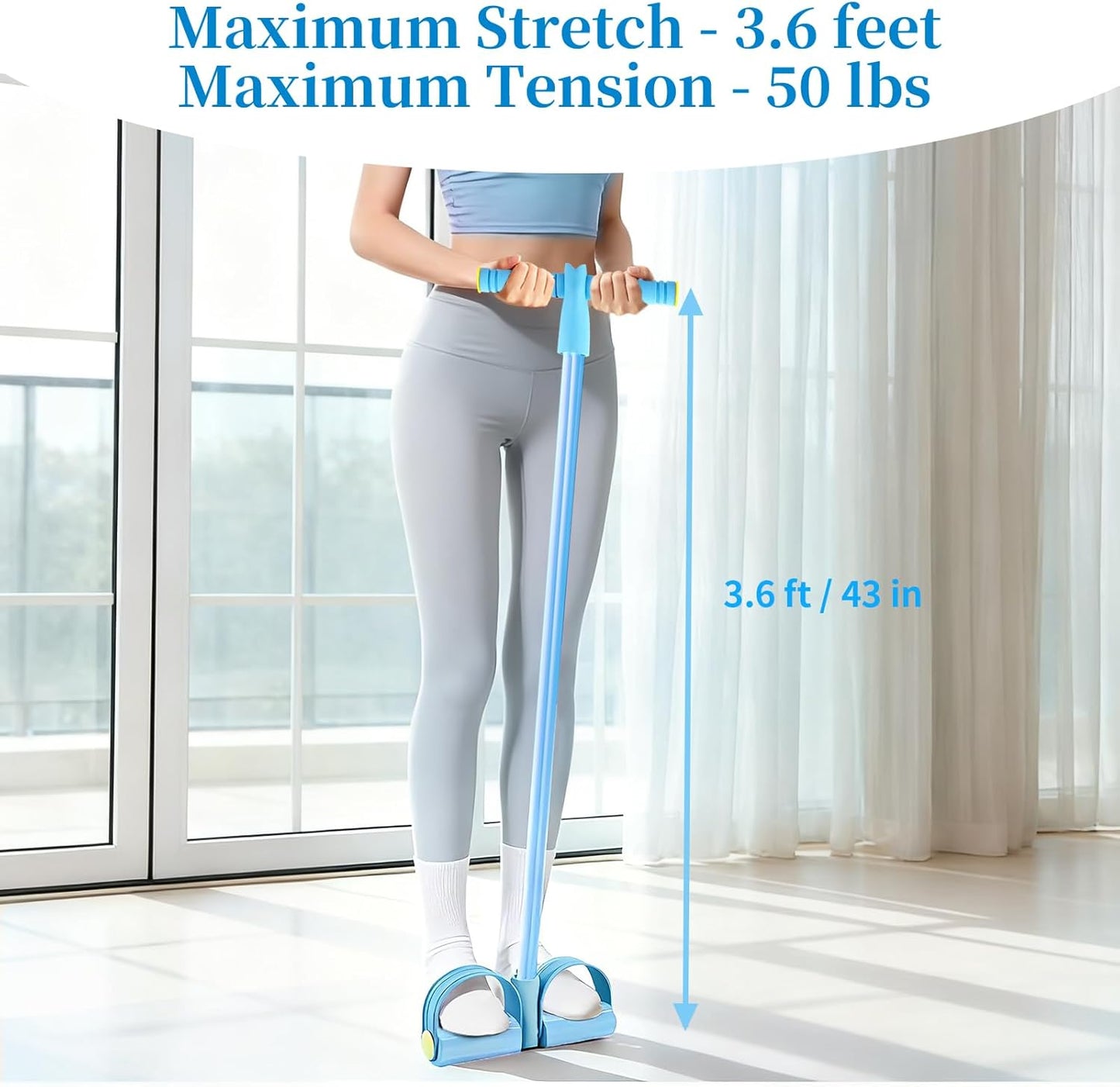 Pedal Resistance Bands with Handles, Upgrade 6-Tubes Manual Tension Training Pedal, Natural Rubber Foot Pedal Resistance Bands, Multifunction Fitness Bands for Abdomen, Waist, Arm, Leg（Blue）