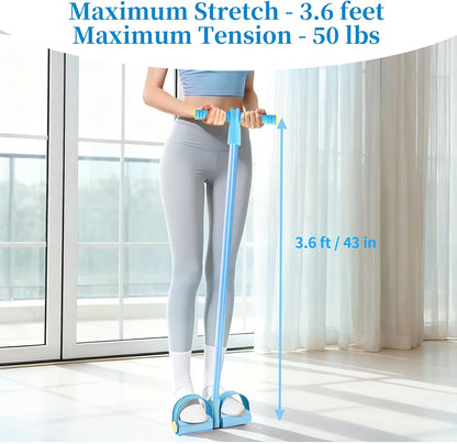 Pedal Resistance Bands with Handles, Upgrade 6-Tubes Manual Tension Training Pedal, Natural Rubber Foot Pedal Resistance Bands, Multifunction Fitness Bands for Abdomen, Waist, Arm, Leg（Blue）