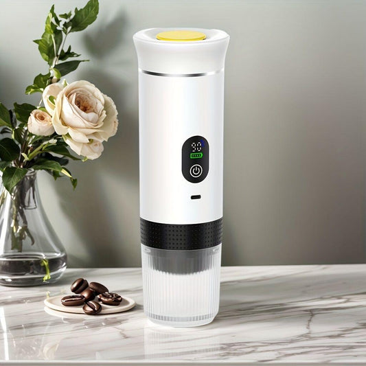 Upgraded Portable Coffee Maker with Temperature and Power Display, USB-C Charging, Self-Heating & Cold Brew Functions, Compatible with Coffee Capsules/Ground Coffee. Perfect Espresso Machine for Home, Office, Travel, RV, (white).
