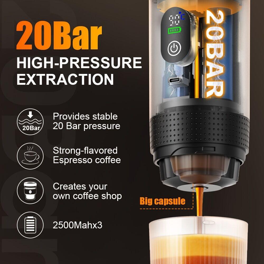 (grey )Upgraded Portable Coffee Maker with Temperature and Power Display, USB-C Charging, Self-Heating & Cold Brew Functions, Compatible with Coffee Capsules/Ground Coffee. Perfect Espresso Machine for Home, Office, Travel, RV, and Camping. Ideal for Offi.