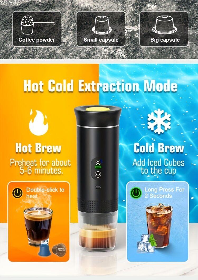(grey )Upgraded Portable Coffee Maker with Temperature and Power Display, USB-C Charging, Self-Heating & Cold Brew Functions, Compatible with Coffee Capsules/Ground Coffee. Perfect Espresso Machine for Home, Office, Travel, RV, and Camping. Ideal for Offi.