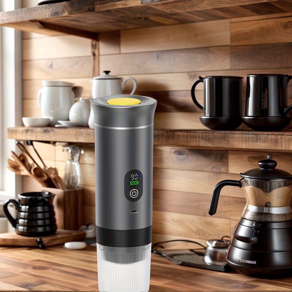 (grey )Upgraded Portable Coffee Maker with Temperature and Power Display, USB-C Charging, Self-Heating & Cold Brew Functions, Compatible with Coffee Capsules/Ground Coffee. Perfect Espresso Machine for Home, Office, Travel, RV, and Camping. Ideal for Offi.