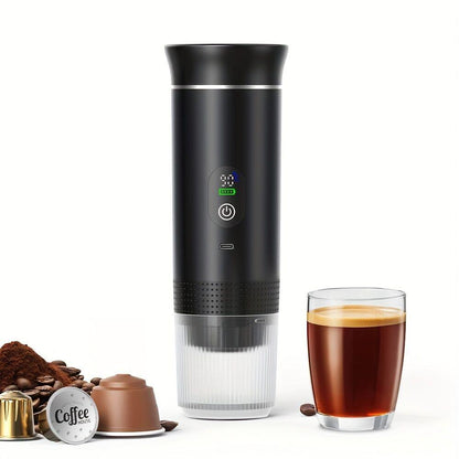 (grey )Upgraded Portable Coffee Maker with Temperature and Power Display, USB-C Charging, Self-Heating & Cold Brew Functions, Compatible with Coffee Capsules/Ground Coffee. Perfect Espresso Machine for Home, Office, Travel, RV, and Camping. Ideal for Offi.