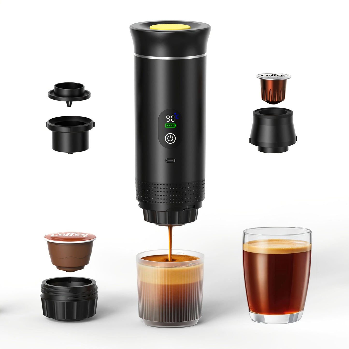 (grey )Upgraded Portable Coffee Maker with Temperature and Power Display, USB-C Charging, Self-Heating & Cold Brew Functions, Compatible with Coffee Capsules/Ground Coffee. Perfect Espresso Machine for Home, Office, Travel, RV, and Camping. Ideal for Offi.