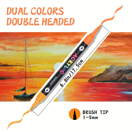 36-Pack Dual-Tip Acrylic Paint Markers, 72 Colors   Double brush tips, dual-color acrylic paint pens   Suitable for use on various surfaces by adults:   stone, wood, rock, canvas, plastic, glass, ceramic, and more.