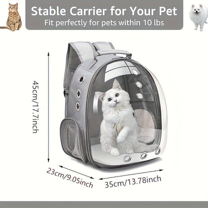 (GREY)Replacement Transparent Pet Backpack with Zipper Closure - Heavy-Duty Structure, Ventilated and Padded Lining - Portable Travel Carrier for Cats, Small Dogs, Airplanes, Trains, Cars - Safe and Comfortable Carrier Backpack for Busy Pet Owners - Ideal