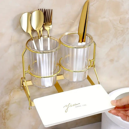 Transparent gold ink color  Luxury Wall-Mounted Cutlery Holder, Household Knife Fork Spoon Organizer, New Kitchen Utensil Drainer and Chopstick Container, Tableware Storage Rack