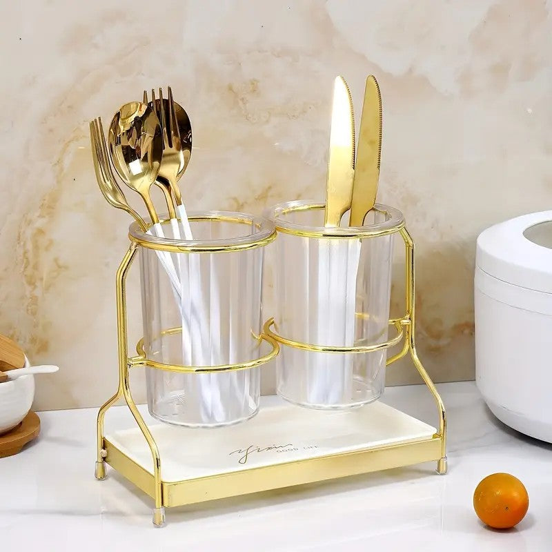 Transparent gold ink color  Luxury Wall-Mounted Cutlery Holder, Household Knife Fork Spoon Organizer, New Kitchen Utensil Drainer and Chopstick Container, Tableware Storage Rack