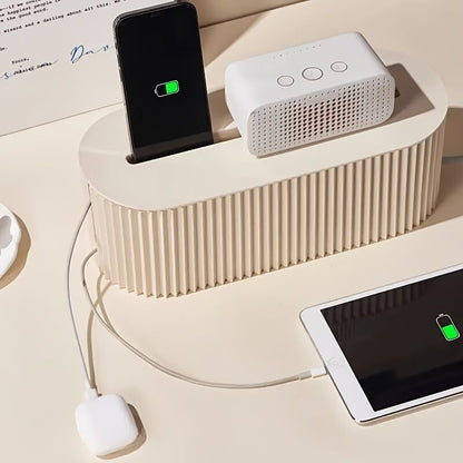 One Lidded Cable Management Box — Suitable for Desk and TV Cables, Perfect for Home Office, Gaming Setups, and Living Room Storage | Power Strip Organizer, Neat Appearance, Efficient Compartment Design （Light khaki）