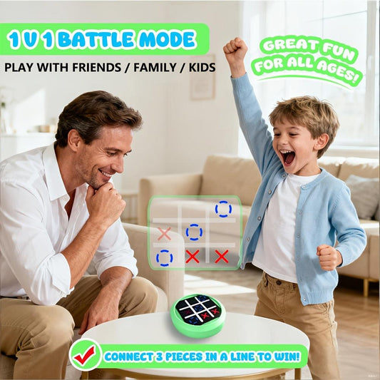 4-in-1 Electronic Tic Tac Toe Game: AI Battle, Two-Player Mode, Memory & Speed Challenge | Handheld Portable Game Console, Suitable for Both Kids and Adults (Batteries Not Included)ï¼greenï¼.