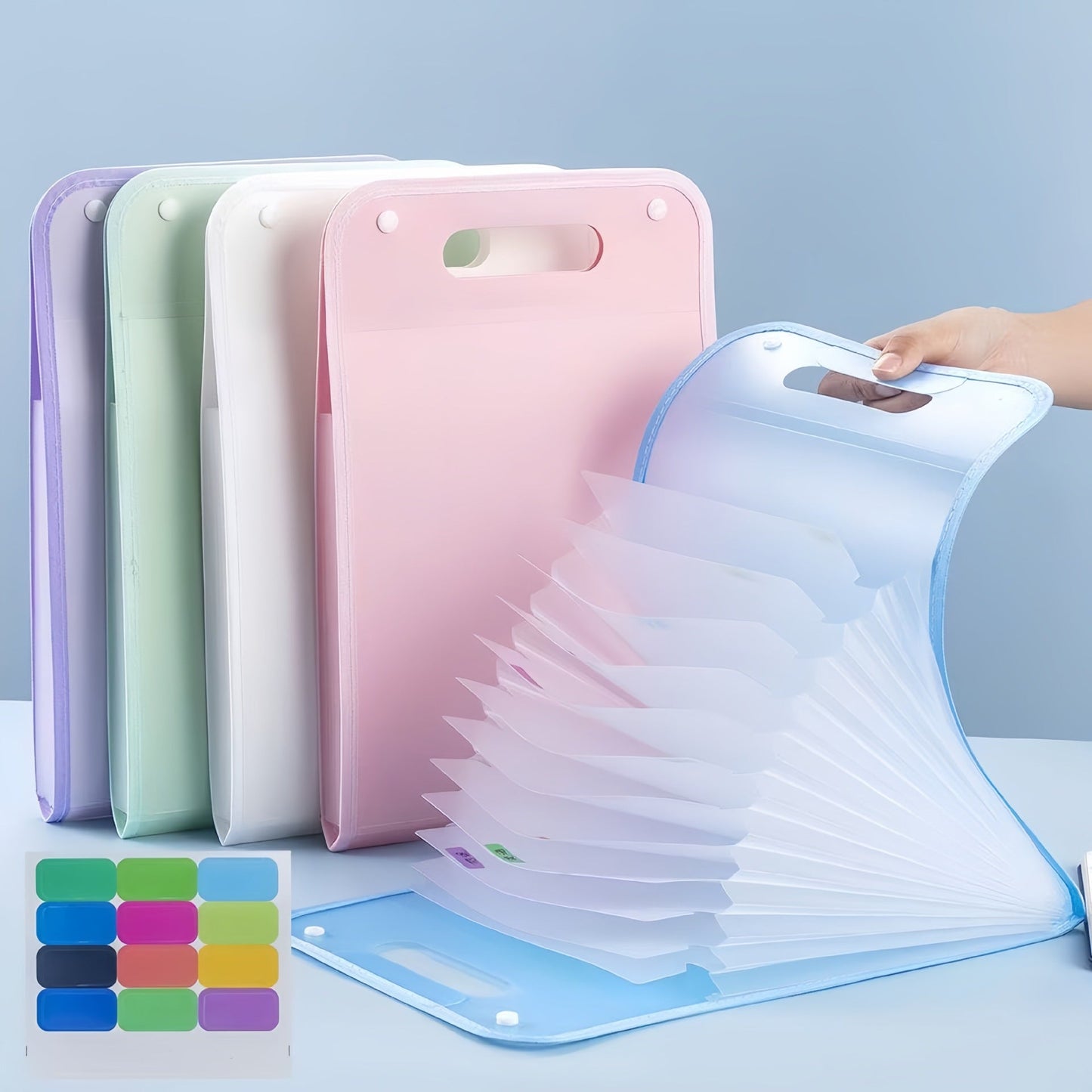13-Pocket Accordion File Folder — A4 Portable Vertical Folding Organizer with Index Tabs, Suitable for School, Office, Student, and Professional Document Organization, Made of High-Clarity Waterproof Material, Expandable Multi-Functional File Pouch（PURPLE