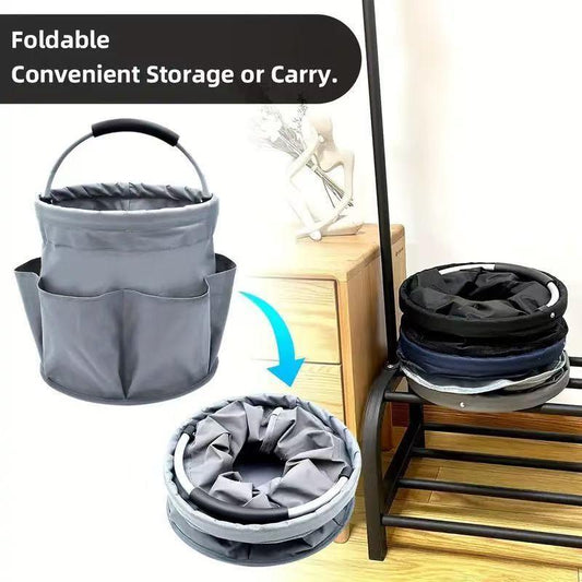 Premium Army green Gardening Storage Bag made of durable 600D Oxford cloth, features 6 deep side pockets for small hand tools, spray bottles, beverages, and more. Equipped with an aluminum alloy handle wrapped in EVA molding for enhanced comfort and longe.