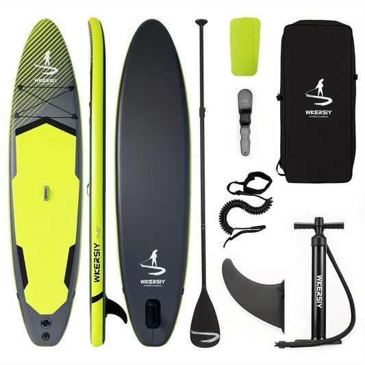 Inflatable vertical paddle set for water sports and surfing-including air pump, paddle, rope, backpack, fin box and maintenance tools..