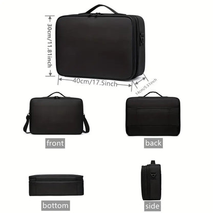 **Large Waterproof Makeup Organizer: Adjustable Dividers, Detachable Brush Holder, Multi-Compartment Design, Portable & Moisture-Resistant, Professional Cosmetic Storage Case**