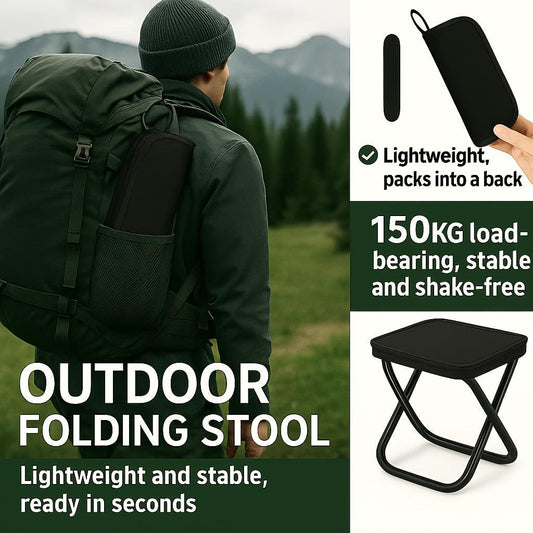 Outdoor One-Second Quick-Open Lightweight Folding Stool | 150KG High Load-Bearing | Portable Camping Chair, Picnic & Fishing Seat | Sturdy & Stable, Packable into Backpack | Essential for Travel.