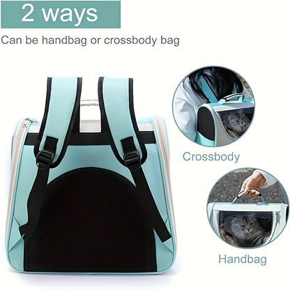 Hello Cat Nylon Pet Backpack, Large Capacity Foldable Travel Carrier with Zipper Closure, Easy Access for Cats and Small Dogs, Pet Travel Bag with Handle for Puppies and Kittens(PINK)